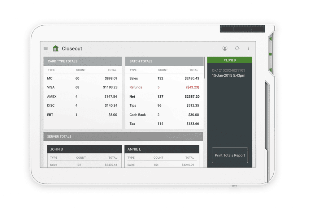 Clover POS Dashboard Closeout Reporting