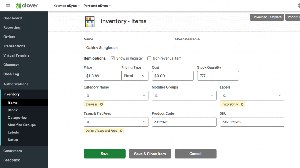 The Clover Inventory Management Features and system 