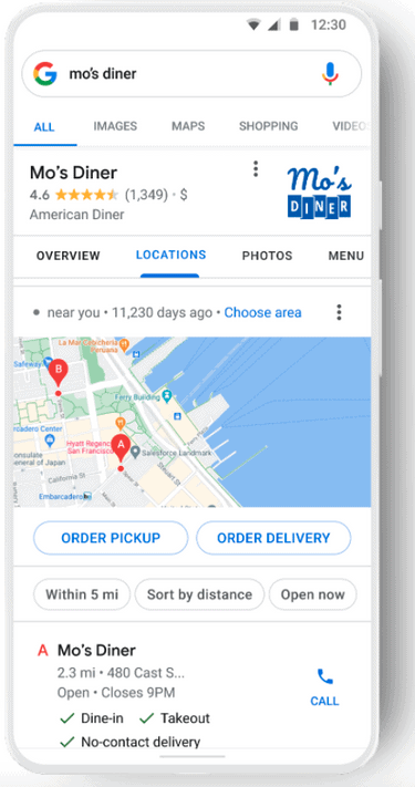 Google maps showing a restaurants location for Clover