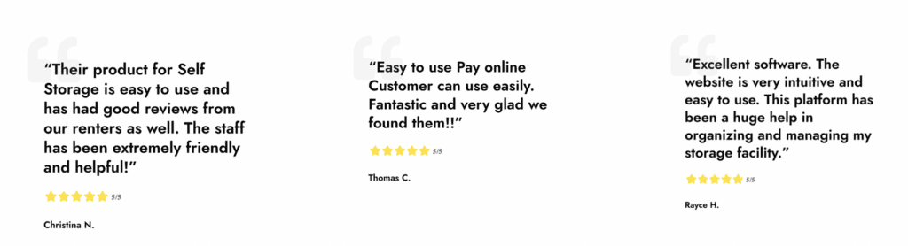 Self Storage Customer Reviews
