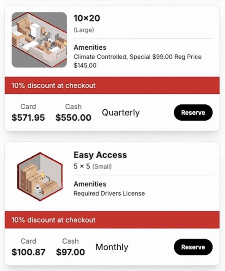 card and cash rental prices