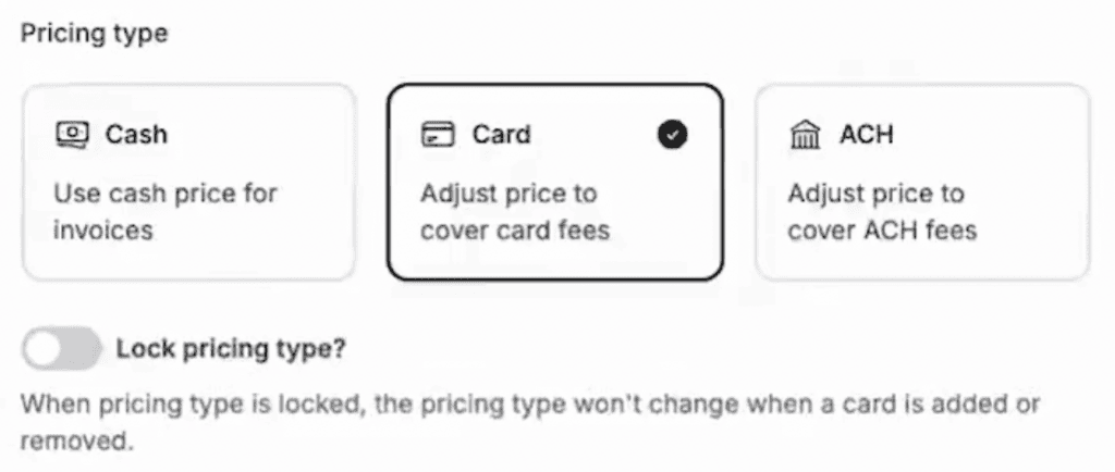 credit card cash or ACH