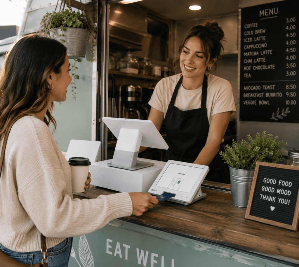 Clover POS at a Food Truck with Customer paying with credit card
