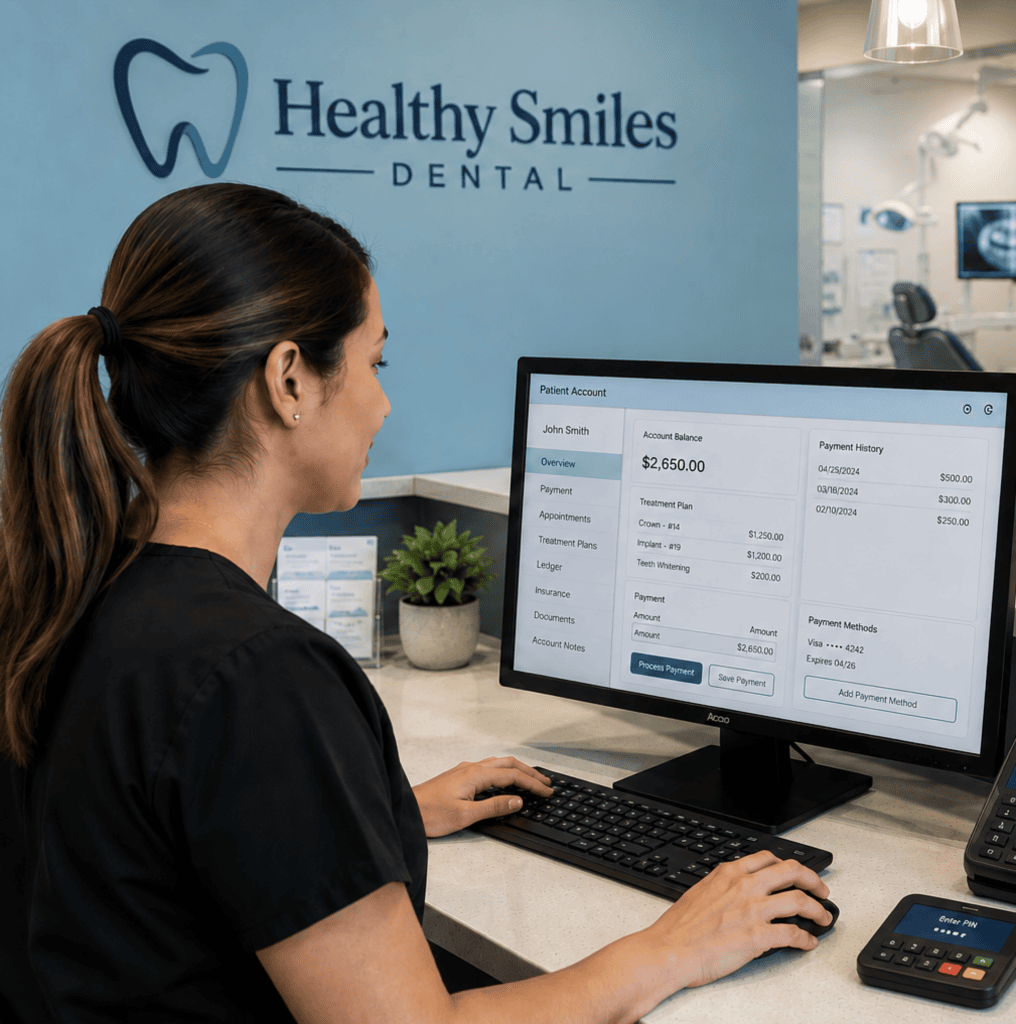 Dental Payment Processing Solutions Person at Computer