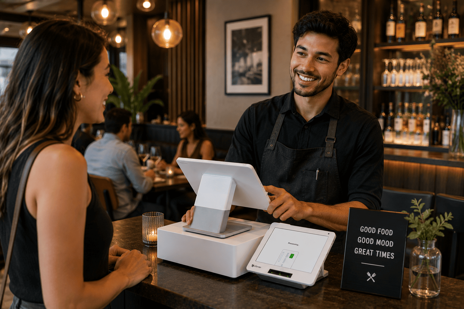 Restaurant with a Cover Station Duo with Customer and Hostess