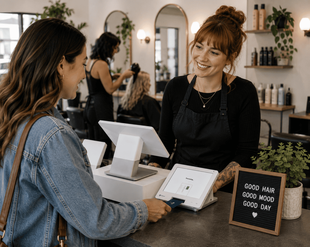 Salon customer and Hair Dresser at Clover System from iSmart Payments