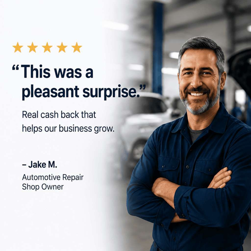 Automotive shop testimonial and owner using iSmart Cash Rewards