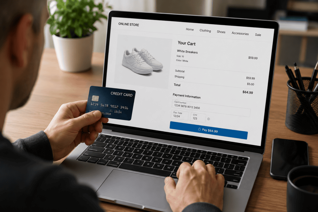 Shopping online in a cozy workspace