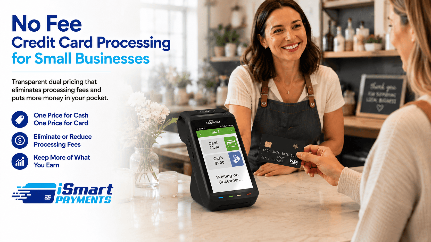 Image of No Fee Credit Card Processing from iSmart Payments with Customer and Merchant