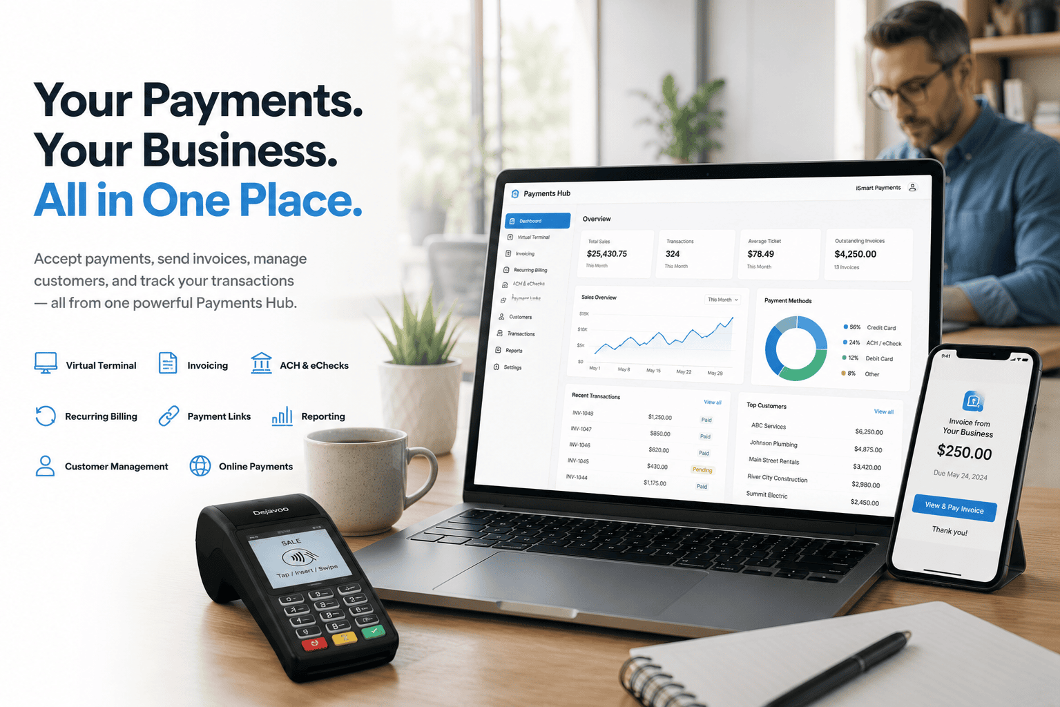 An image of Payments Hub Online Virtual Terminal from iSmart Payments and North