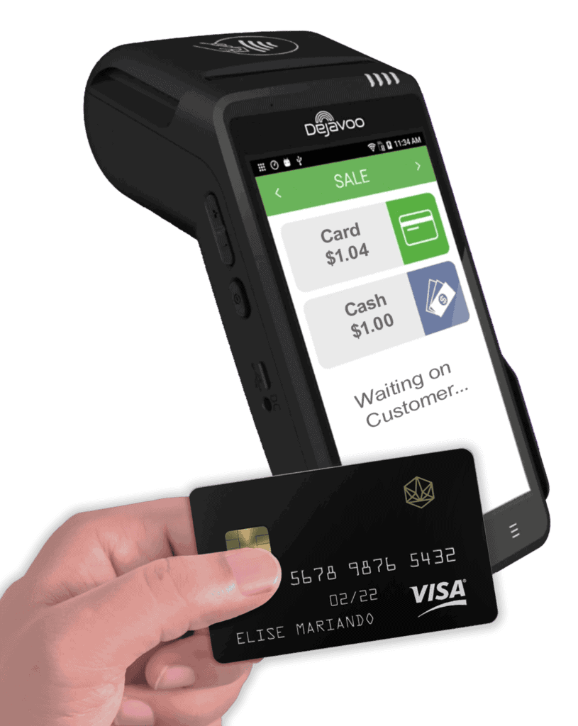 Image of a no fee credit card processing Dejavoo terminal