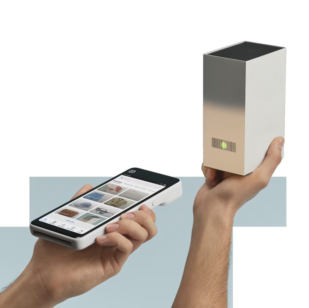 Image of a Square Handheld POS Device Barcode Scanning on Demand