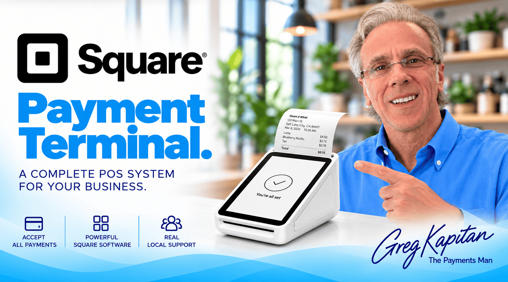 Image of a Square Payment Terminal from iSmart Payments and Greg Kapitan the Payments Man